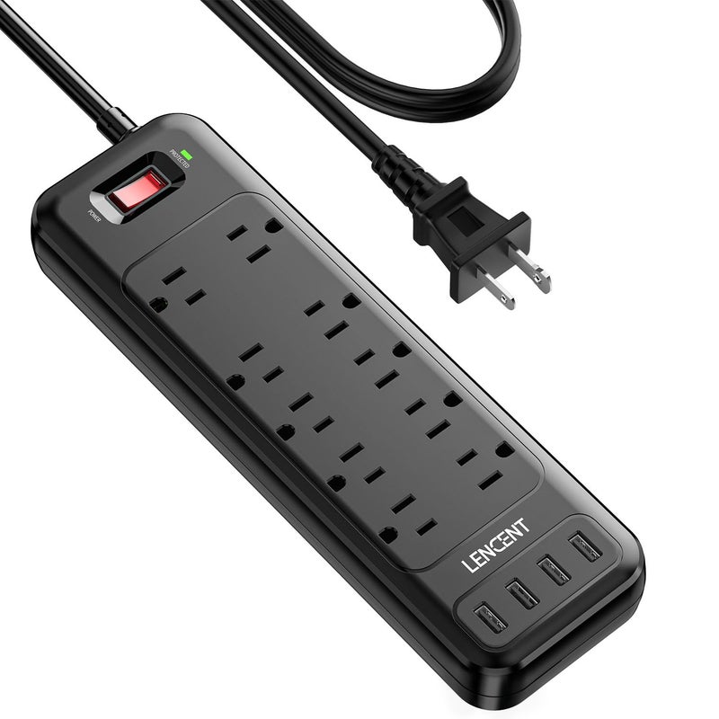 LENCENT 2 Prong Surge Protector Power Strip with USB Ports,Polarized 2 Prong to 3 Prong Outlet Adapter,1700J Surge Protector, 6ft Extension Cord,10 AC Outlets & 4 USB,Non-Grounded Wall Plug Extender - Image 1
