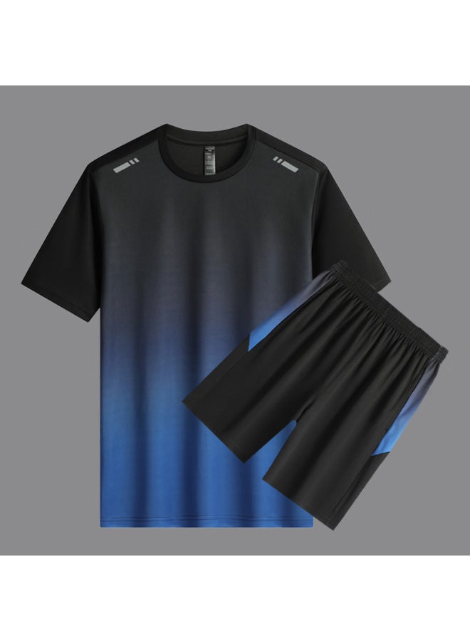 Loquat Plus Size Loose Swimsuit Men's Suit Swimming Trunks Quick-drying Top Sun-proof Boys Swimsuit Hot Spring Adult Older Children-Color:Black And Blue Two-piece Set- - Image 1