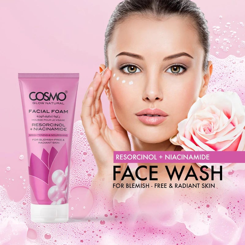 COSMO فوم تنظيف الوجه الطبيعي من كوزمو جلوا ريسورسينول + نياسيناميد – تركيبة لتنظيف المسام العميقة، وتفتيح البشرة، والتحكم في الزيوت لبشرة أكثر صفاءً ونعومةً وتوحيداً في اللون 100غ - Image 2