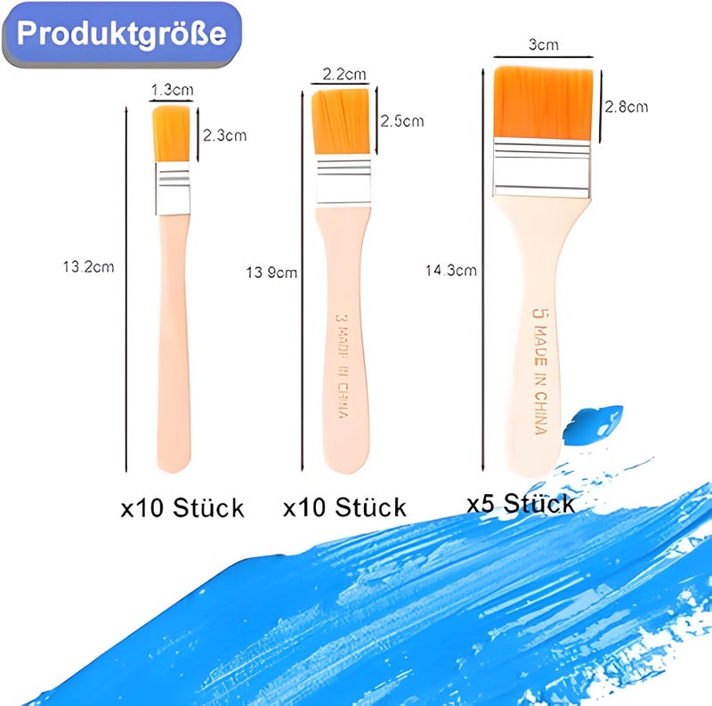 VINTAGER Synthetic Flat Paint Brush Set of 3 Pcs (3cm, 2.2cm 1.3cm) Wood Handle Paint Brush for Acrylic, Watercolor and Gauche Paints - Image 2