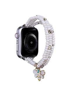 Generic Replacement Strap 3-row Beads Watch Band For Apple Watch Ultra 49mm&Watch Ultra 2 49mm / Series 9&8&7 45mm / SE 3&SE 2&6&SE&5&4 44mm / 3&2&1 42mm White 