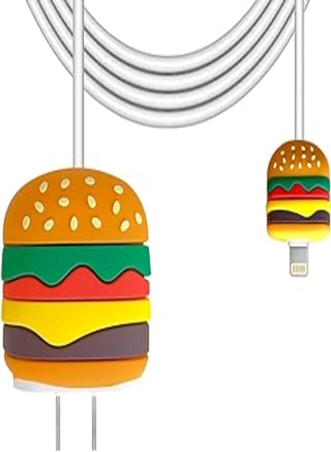 A 3D Case Compatible with iPhone Charger Case Cover | Cartoon Character Silicon Charger Case Cover for 18-20W 360 Degree Full Protection Cover (BURGER)