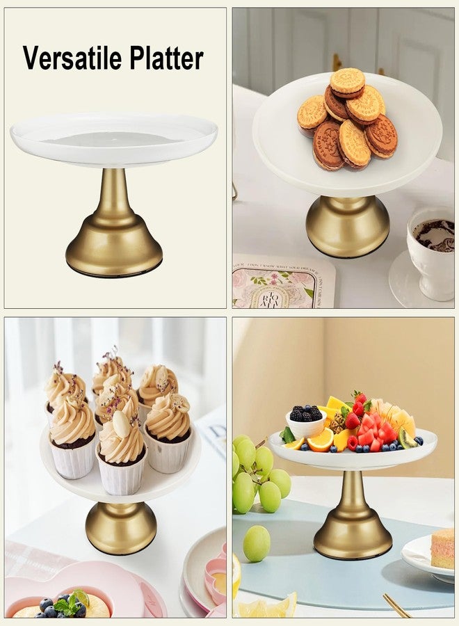 Ruckae White Ceramic Cake Stand Metal Wedding Cake Plate Round Dessert Stand Cake Plate Cupcake Stand for Party Table Display - Image 5