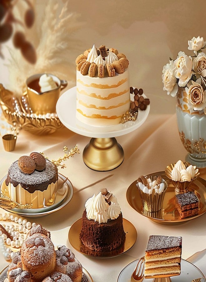 Ruckae White Ceramic Cake Stand Metal Wedding Cake Plate Round Dessert Stand Cake Plate Cupcake Stand for Party Table Display - Image 2
