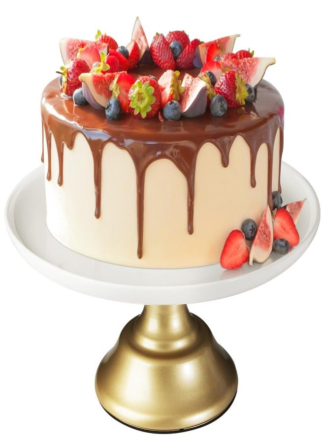 Ruckae White Ceramic Cake Stand Metal Wedding Cake Plate Round Dessert Stand Cake Plate Cupcake Stand for Party Table Display - Image 1