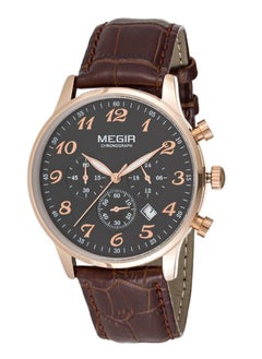MEGIR Men's Business Analog Chronograph Quartz Watch Stylish Leather Strap Alloy Case