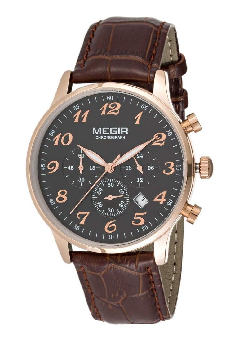 MEGIR - MEGIR Men's Business Analog Chronograph Quartz Watch Stylish Leather Strap Alloy Case - Image 1