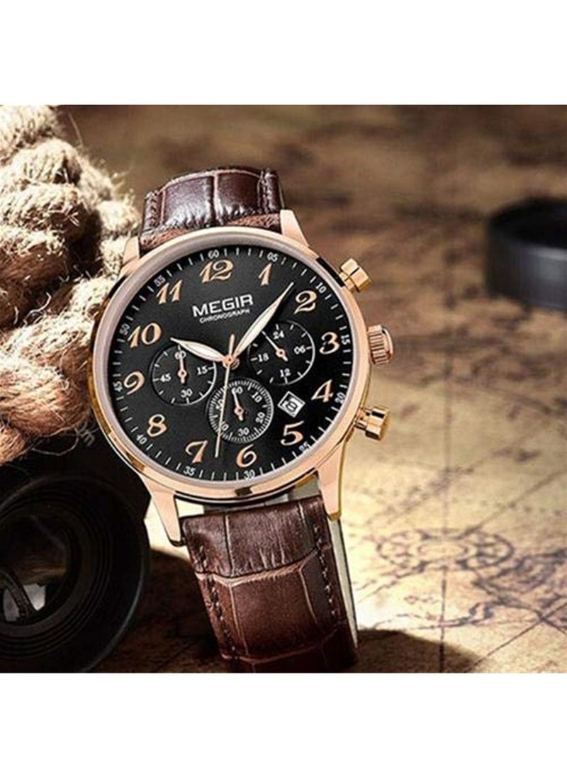 MEGIR - MEGIR Men's Business Analog Chronograph Quartz Watch Stylish Leather Strap Alloy Case - Image 1