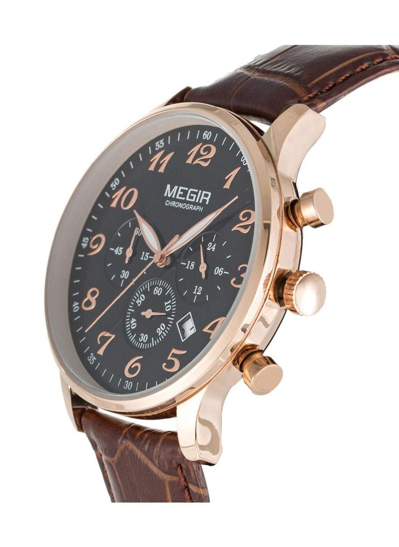 MEGIR - MEGIR Men's Business Analog Chronograph Quartz Watch Stylish Leather Strap Alloy Case - Image 1