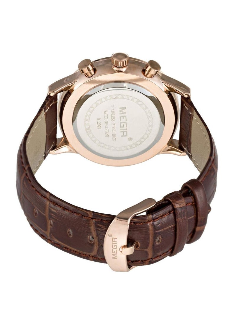 MEGIR - MEGIR Men's Business Analog Chronograph Quartz Watch Stylish Leather Strap Alloy Case - Image 1