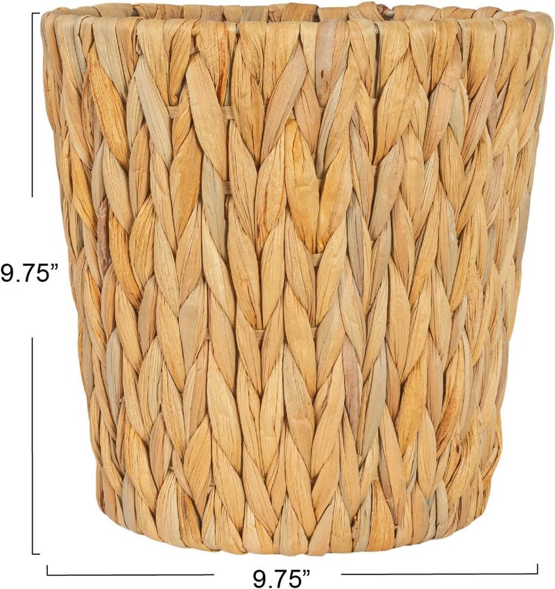 Household Essentials Handwoven Round Water Hyacinth Waste Basket with Plastic Liner, Natural - Image 2
