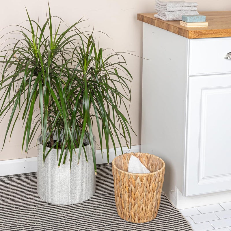 Household Essentials Handwoven Round Water Hyacinth Waste Basket with Plastic Liner, Natural - Image 3