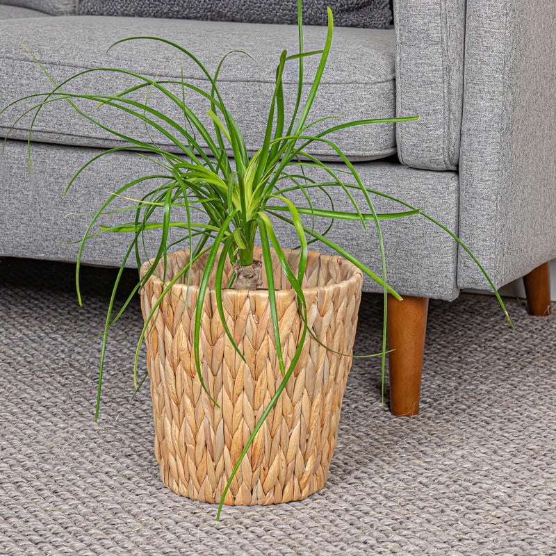 Household Essentials Handwoven Round Water Hyacinth Waste Basket with Plastic Liner, Natural - Image 4