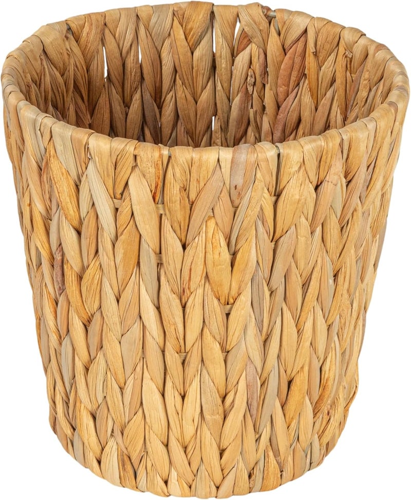 Household Essentials Handwoven Round Water Hyacinth Waste Basket with Plastic Liner, Natural - Image 1