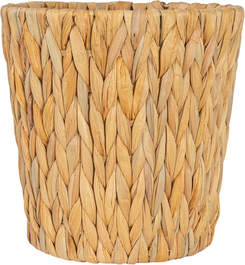 Household Essentials Handwoven Round Water Hyacinth Waste Basket with Plastic Liner, Natural - Image 5