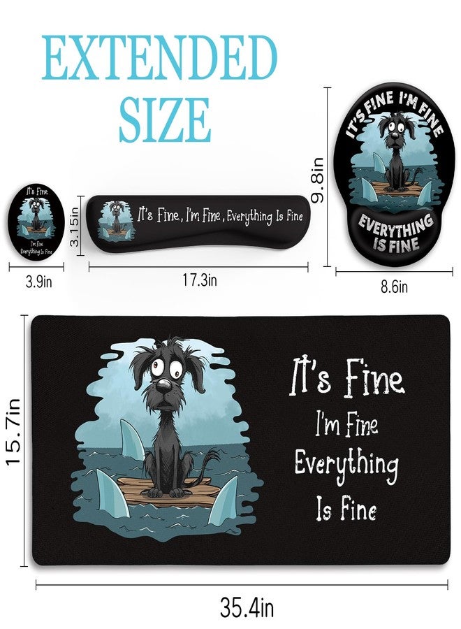 LIMKRIAN Funny Dog Mouse Pad Set Large Desk Mat for Desktop, Ergonomic Mouse Pad with Wrist Rest for Desk Gaming Mousepad Wrist Support Keyboard Mat Cup Coaster Set Office Desk Accessories It's Fine - Image 4