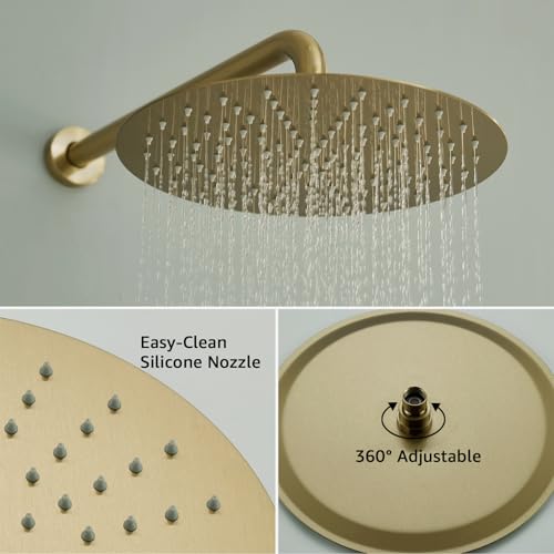 Iriber Brushed Gold Shower System Wall Mounted Shower Faucet Mixer Set with 12 Inches Rain Shower head and Handheld, Bathroom Modern Rainfall Shower Trim Kit (Contain Valve Cartridge) - Image 4