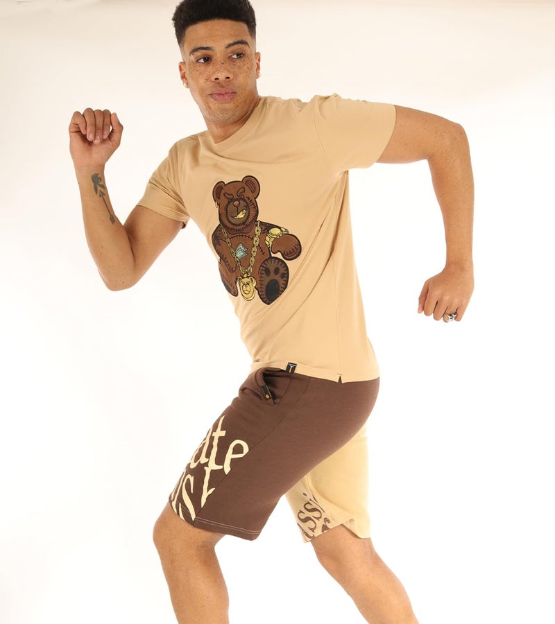 SCREENSHOTBRAND-S11910 Mens Hip-Hop Ultra Premium Tee Goldchain Teddy Bear Cartoon Print T-Shirt-Khaki-Small - Image 3