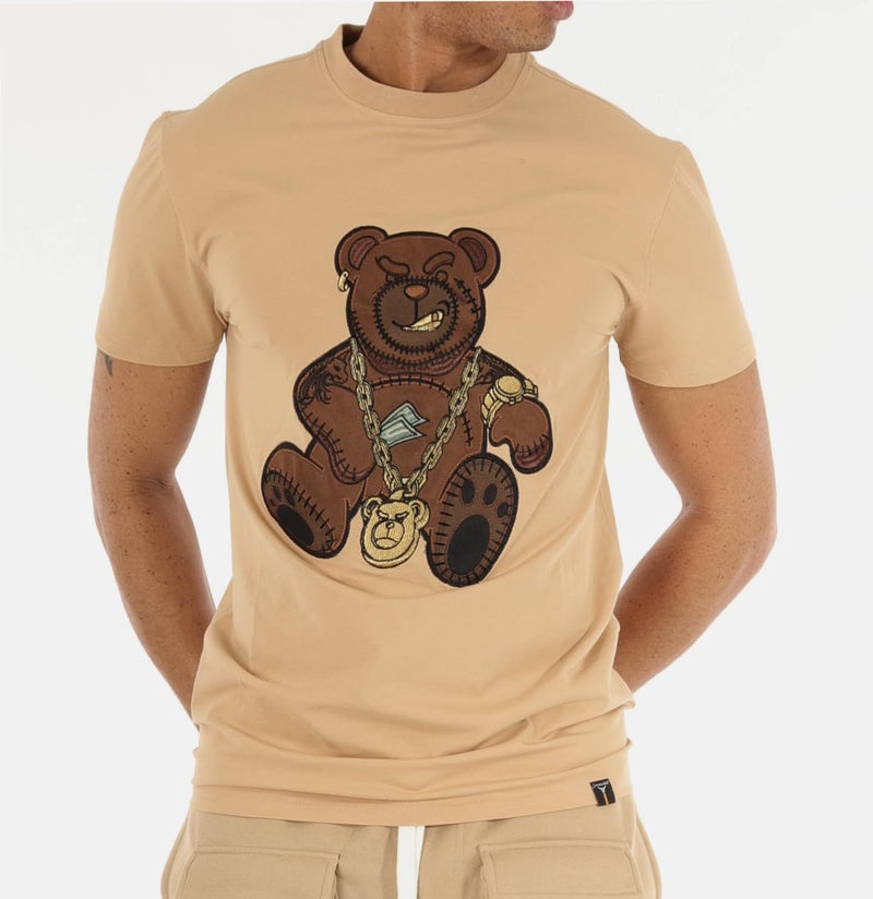 SCREENSHOTBRAND-S11910 Mens Hip-Hop Ultra Premium Tee Goldchain Teddy Bear Cartoon Print T-Shirt-Khaki-Small - Image 2