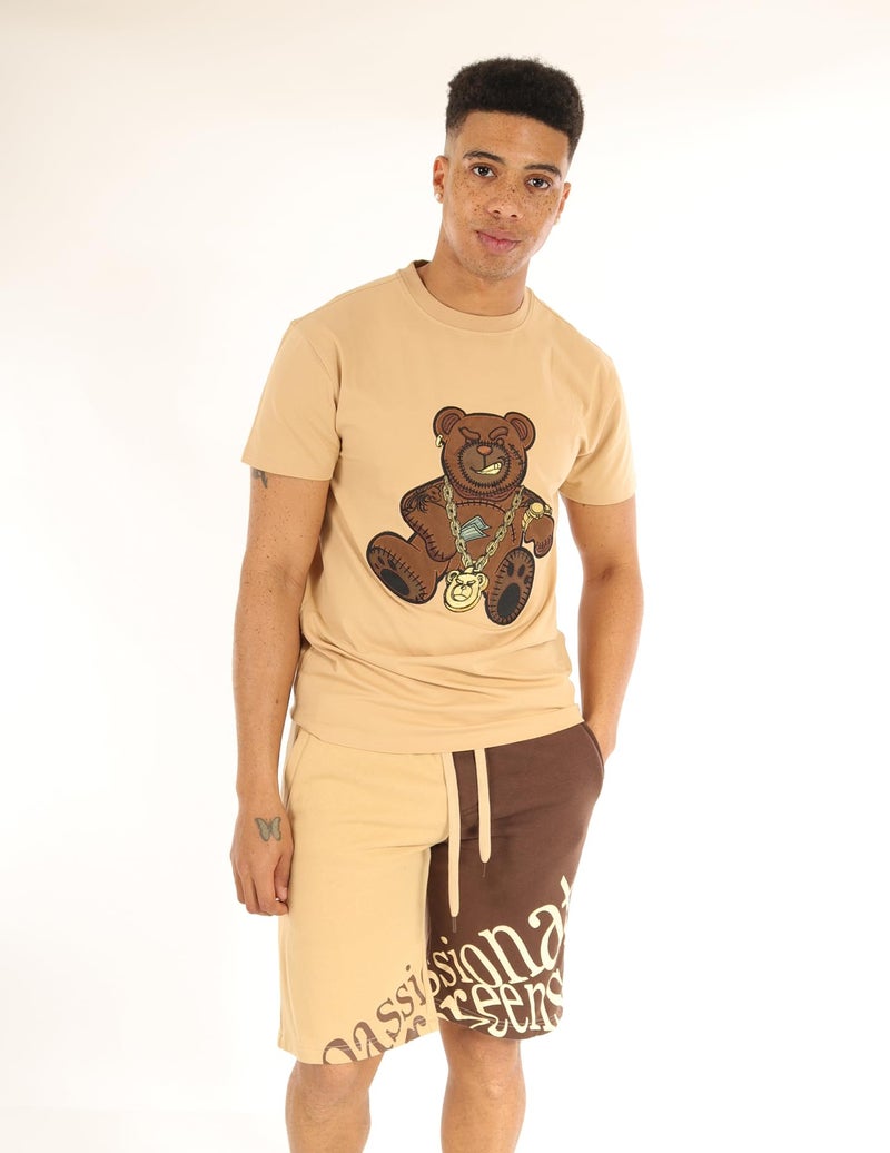 SCREENSHOTBRAND-S11910 Mens Hip-Hop Ultra Premium Tee Goldchain Teddy Bear Cartoon Print T-Shirt-Khaki-Small - Image 4