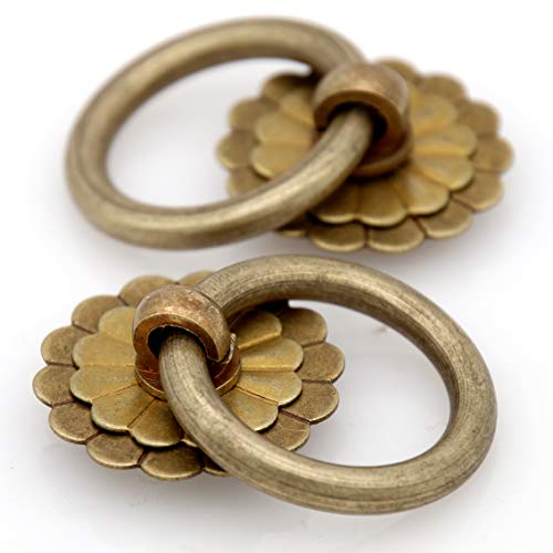 LXZ 6 PCs Vintage Antique Brass Ring Pulls - Pure Solid Brass Cabinet Knobs Pulls Handles - Ring Size 1.4-in (3.5 cm) - Image 5