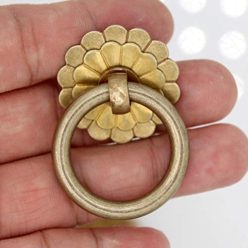 LXZ 6 PCs Vintage Antique Brass Ring Pulls - Pure Solid Brass Cabinet Knobs Pulls Handles - Ring Size 1.4-in (3.5 cm) - Image 3