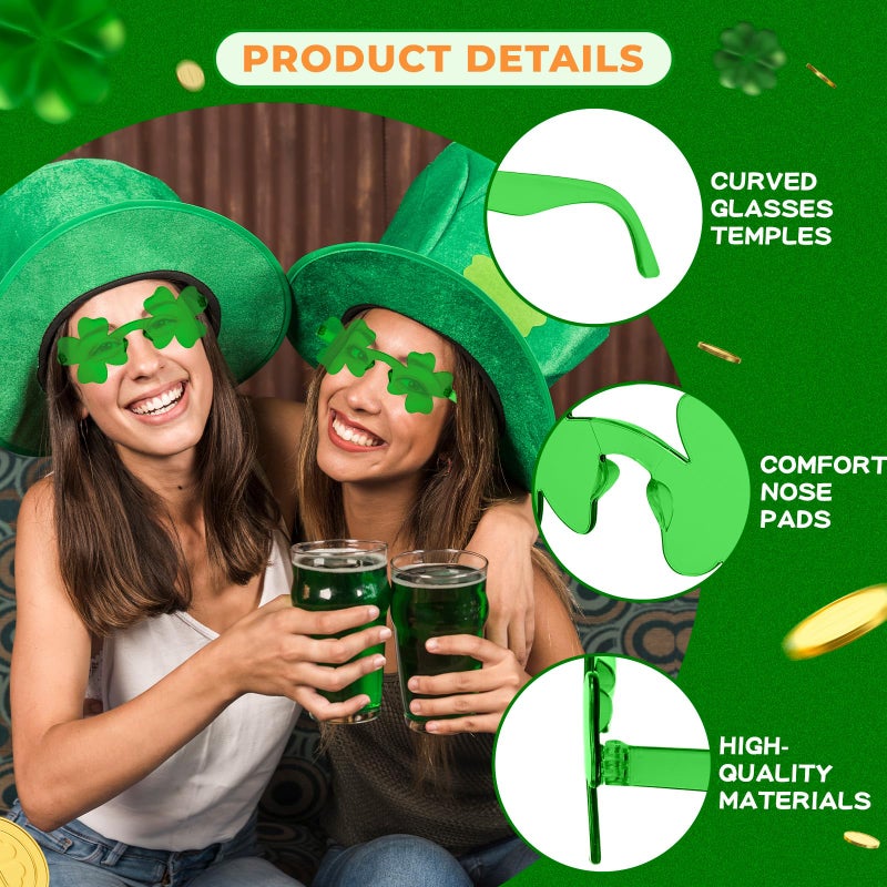 MGparty 10 Pairs St. Patrick's Day Shamrock Glasses Irish Lucky Green Clover Sunglasses Saint Patricks Accessories Party Favor Supplies - Image 3