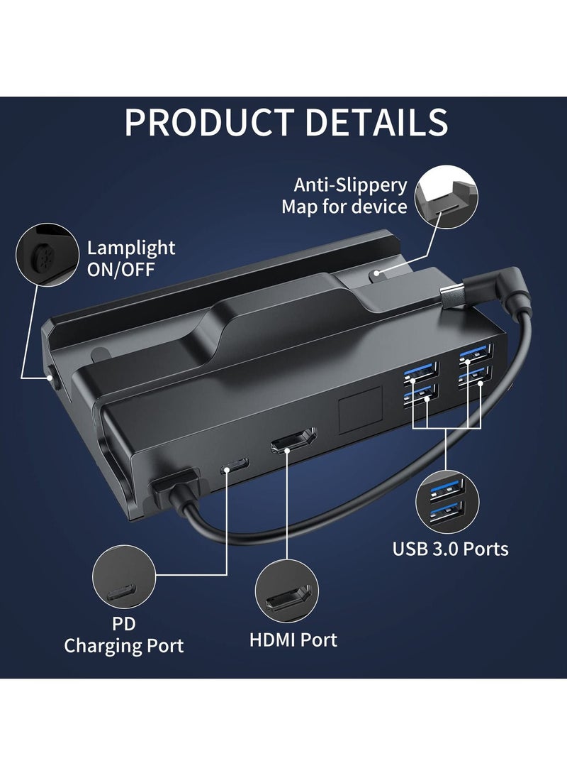 Excefore - 6-in-1 Docking Station for Steam Deck, HDMI 2.0 4K@60Hz, USB-A 3.0, USB-C PD Port for Full Speed Charging - Compatible with Valve Stream Deck Accessories - Image 1