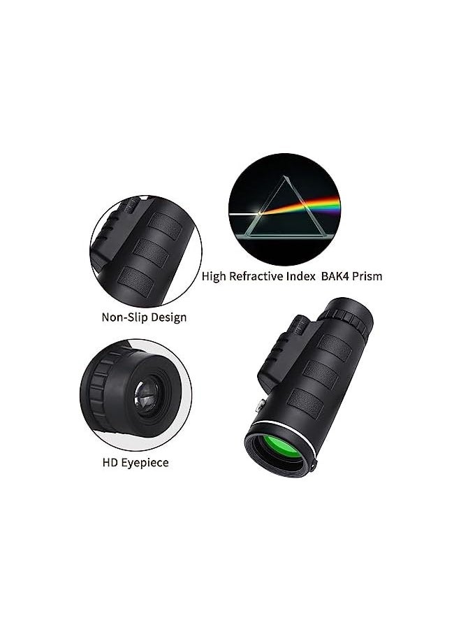 Generic - 40x60 Monocular Telescope, Small Monoculars for Adults High Powered, Night Vision Monocular Telescope for Smartphone, High Definition Handheld Telescope for Wildlife Bird Watching Hunting - Image 1