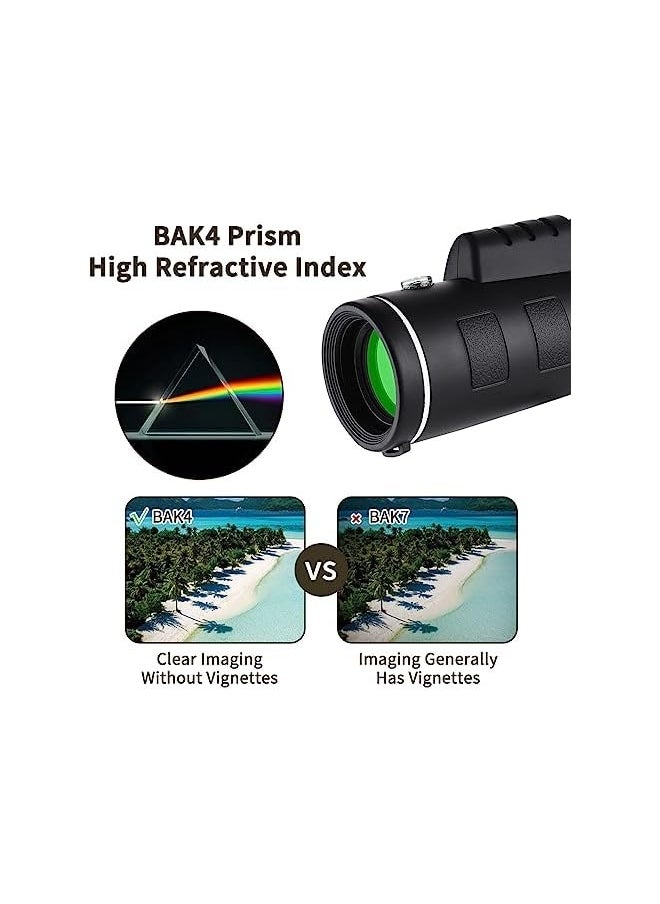 Generic - 40x60 Monocular Telescope, Small Monoculars for Adults High Powered, Night Vision Monocular Telescope for Smartphone, High Definition Handheld Telescope for Wildlife Bird Watching Hunting - Image 1