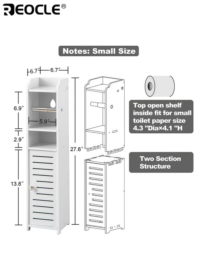 REOCLE Toilet Paper Holder Stand with Storage Cabinet Design and Space Saving Feature Bathroom Organizer with Toilet Roll Holder for Small Space Use - Image 5