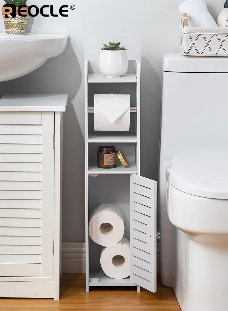 REOCLE Toilet Paper Holder Stand with Storage Cabinet Design and Space Saving Feature Bathroom Organizer with Toilet Roll Holder for Small Space Use - Image 4