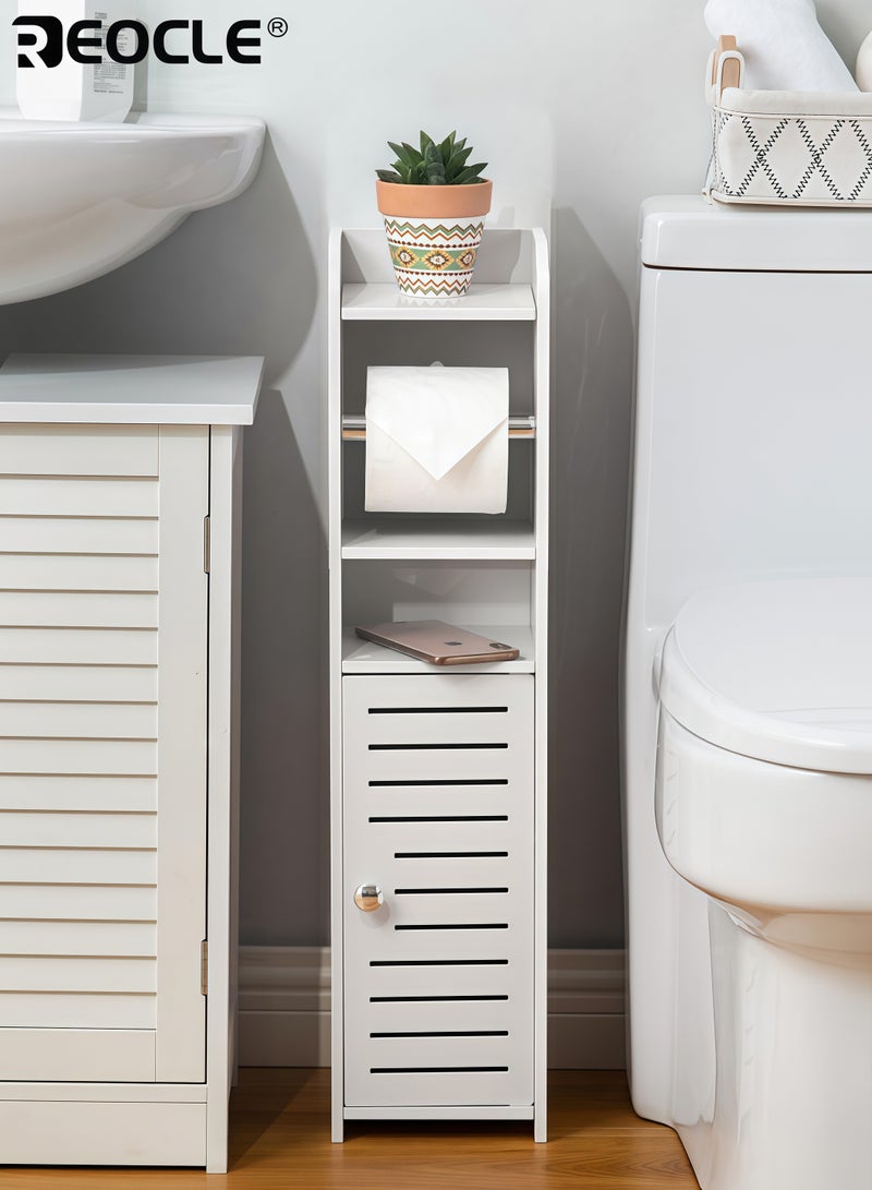 REOCLE Toilet Paper Holder Stand with Storage Cabinet Design and Space Saving Feature Bathroom Organizer with Toilet Roll Holder for Small Space Use - Image 3