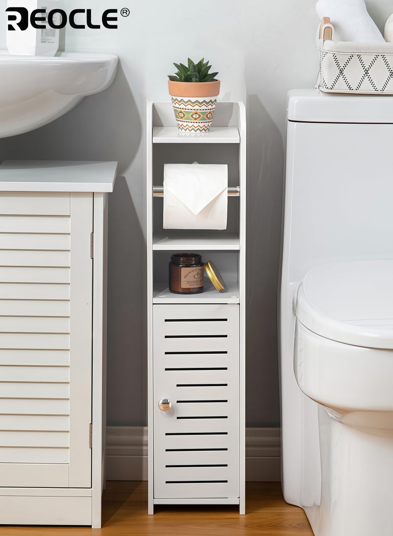 REOCLE Toilet Paper Holder Stand with Storage Cabinet Design and Space Saving Feature Bathroom Organizer with Toilet Roll Holder for Small Space Use - Image 2