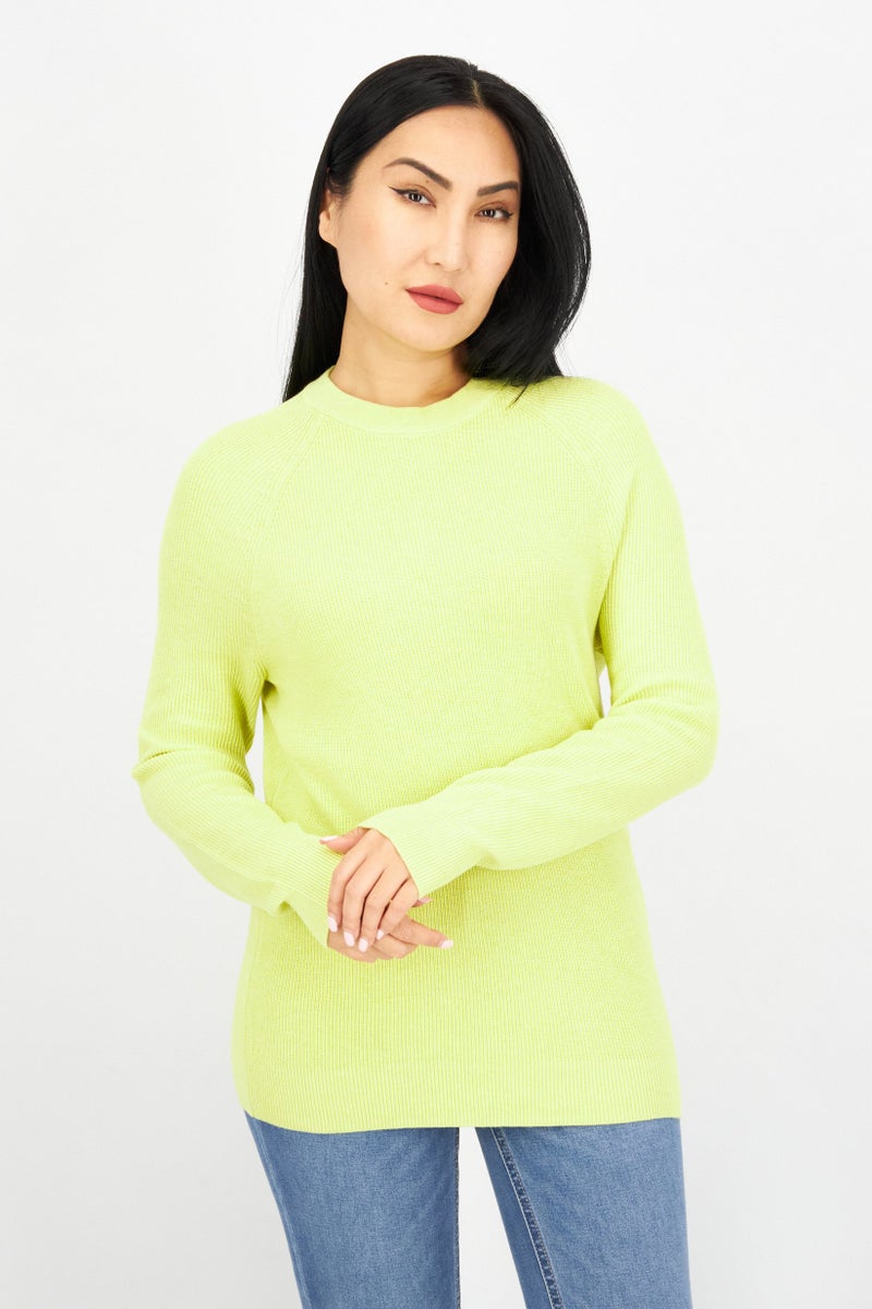 ESPRIT Women Crew Neck Long Sleeve Textured Sweatshirt, Lime Green - Image 1
