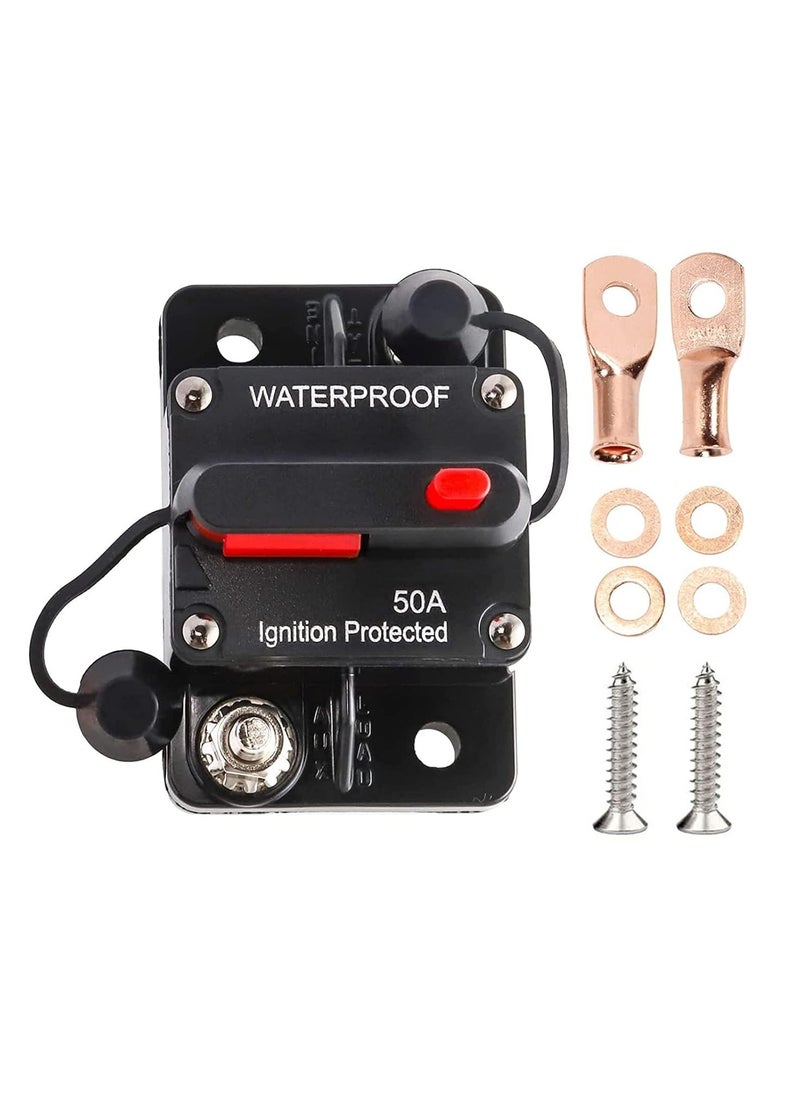 SYOSI 50 Amp Circuit Breaker DC 12V-48V/50A Circuit Breaker Waterproof Inline Fuse Inverter with Manual Reset Switcher for Boat Trolling Motor/Marine ATV/Vehicles Stereo Audio/Battery/Solar System  - Image 1