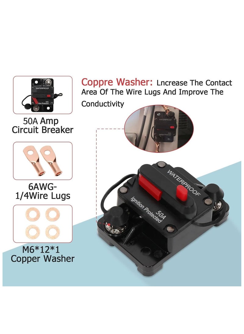 SYOSI 50 Amp Circuit Breaker DC 12V-48V/50A Circuit Breaker Waterproof Inline Fuse Inverter with Manual Reset Switcher for Boat Trolling Motor/Marine ATV/Vehicles Stereo Audio/Battery/Solar System  - Image 2