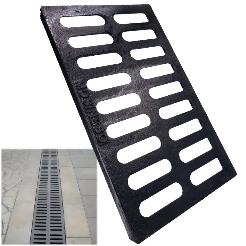 MOSINSBO Cast Iron Drain Grate 20x12 Outdoor Drain Cover B Class Sewer Grate Durable Heavy Duty Channel Grate Black Rectangle Drainage Grate for Driveway Concrete Yard Garage 197x118