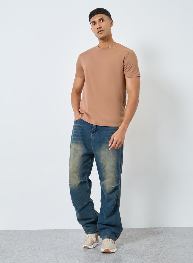 Styli Men Coffee Brown Solid Cotton Blend T-Shirt - Image 4