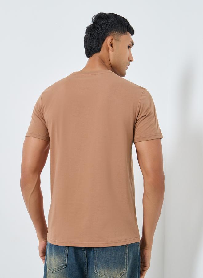 Styli Men Coffee Brown Solid Cotton Blend T-Shirt - Image 3