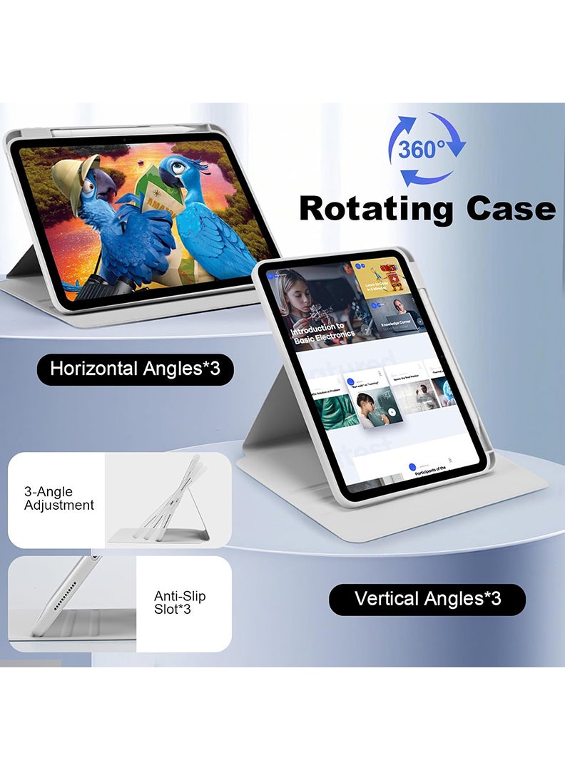Theodor Rotating Case for iPad (A16) 11th Gen 11 Inch/10th Generation 10.9 Inch (2025/2022) with Pencil Holder, 360 Degree Rotation Shockproof Folio Stand Cover Clear Back, Auto Wake/Sleep Grey - Image 3