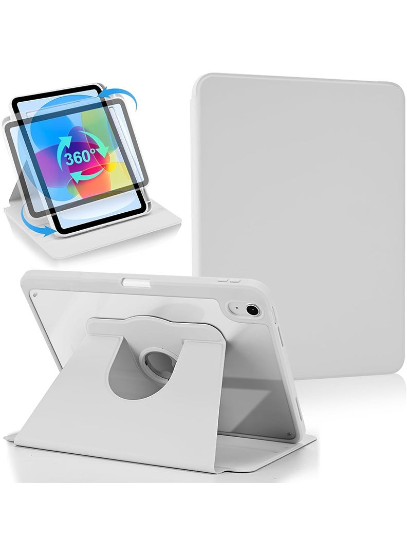 Theodor Rotating Case for iPad (A16) 11th Gen 11 Inch/10th Generation 10.9 Inch (2025/2022) with Pencil Holder, 360 Degree Rotation Shockproof Folio Stand Cover Clear Back, Auto Wake/Sleep Grey