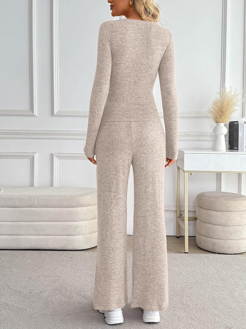 LILLUSORY Womens 2 Piece Matching Lounge Sets 2025 Fall Fashion Knit Sweater Airport Travel Vacation Outfits Gym Sweatsuits Khaki XL - Image 4