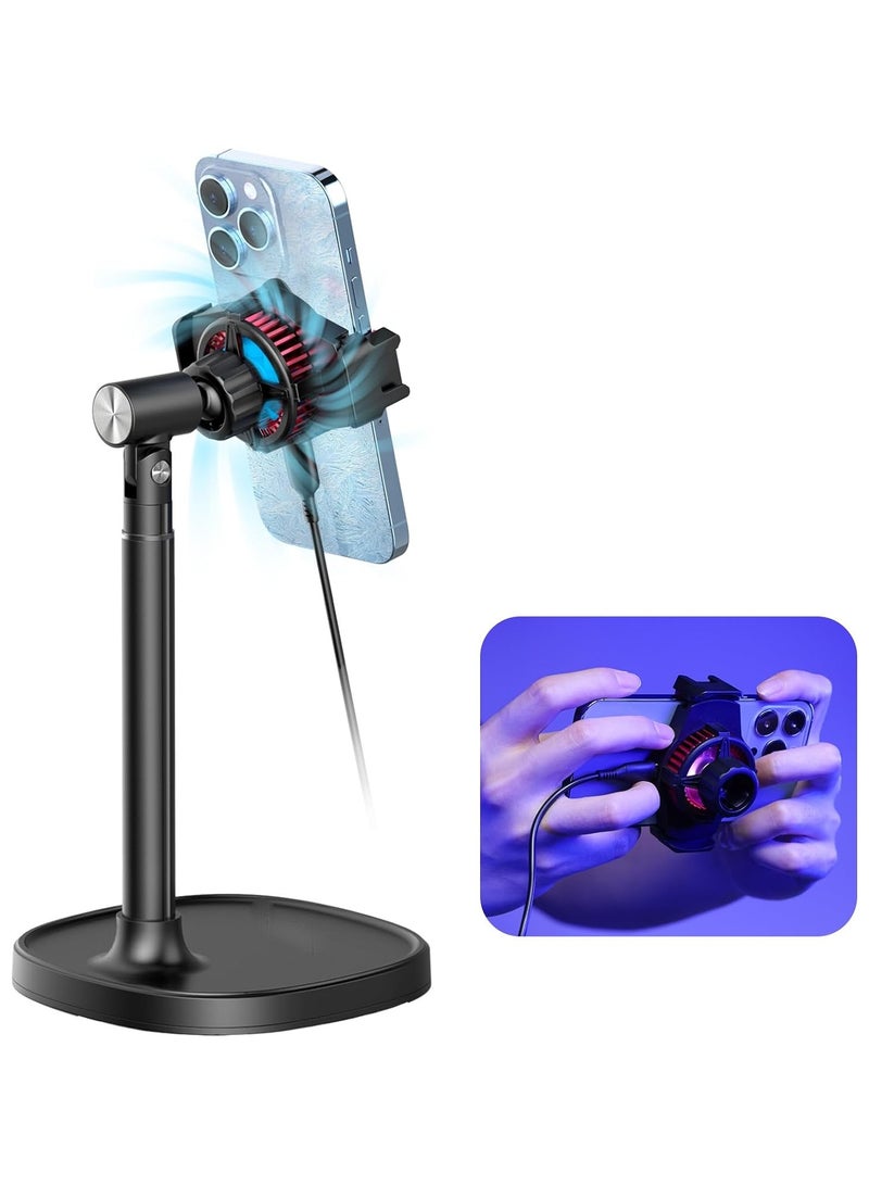 General Mobile phone stand with mobile phone cooler, desktop mobile phone live with mobile phone cooling fan, compatible with all mobile phones  - Image 1