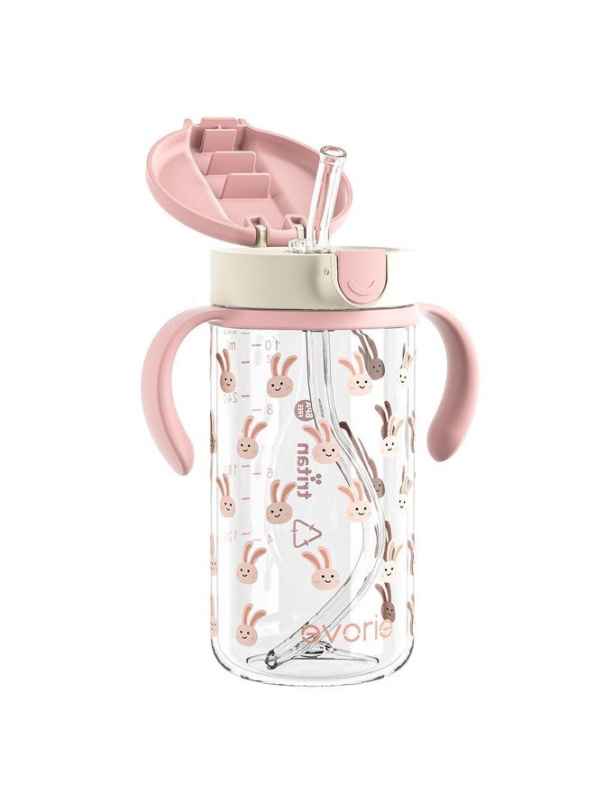 Evorie Tritan Spill Proof Toddler Straw Sippy Cup, 10 oz for Baby and Toddlers 1-3 Years Old, No Spill Straw Water Bottle with Removable Handles, Ideal for School, BPA-Free, Pink Rabbit - Image 1