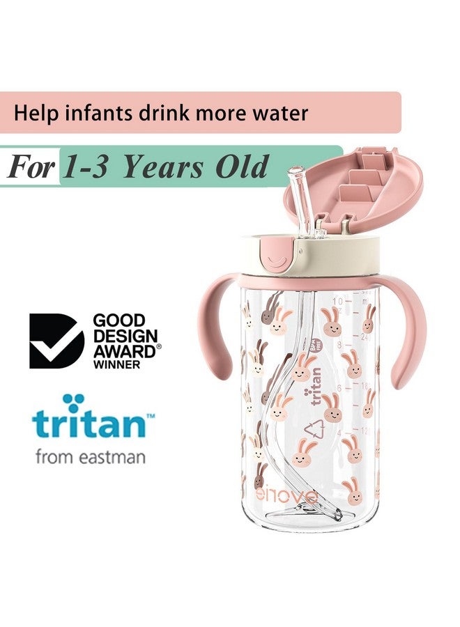 Evorie Tritan Spill Proof Toddler Straw Sippy Cup, 10 oz for Baby and Toddlers 1-3 Years Old, No Spill Straw Water Bottle with Removable Handles, Ideal for School, BPA-Free, Pink Rabbit - Image 2
