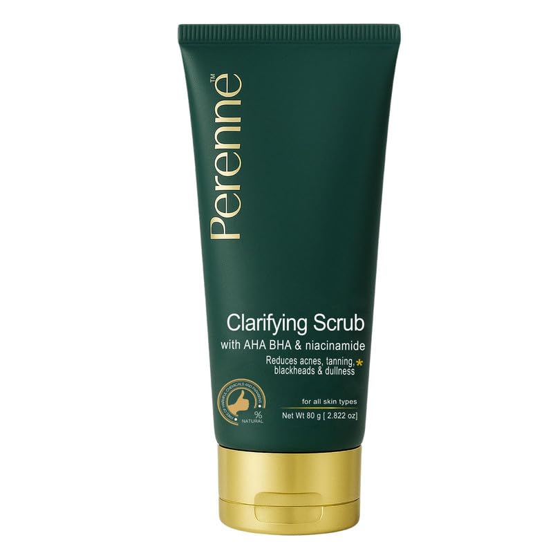 Perenne Clarifying Clay Scrub with AHA, BHA and Niacinamide for Oily Acne Prone Skin (80 gm) - Antioxidants Rich Detoxify, Purify Skin Pore Minimiser, Reduces Acne, Scars for Men and Women - Image 1