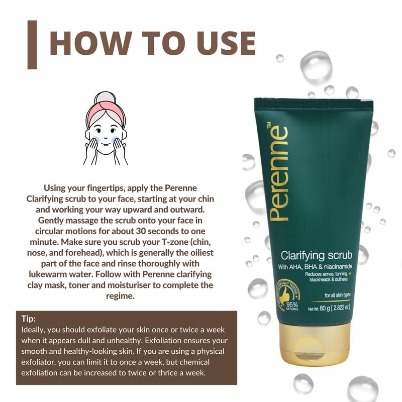 Perenne Clarifying Clay Scrub with AHA, BHA and Niacinamide for Oily Acne Prone Skin (80 gm) - Antioxidants Rich Detoxify, Purify Skin Pore Minimiser, Reduces Acne, Scars for Men and Women - Image 5