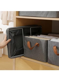 KWER KWER Collapsible Fabric Storage Cubes Organizer with Handles Foldable Storage Baskets for Organizing Toys Books Shelves Closet Large Storage Box with Handles GreyPack of 2  - Image 5