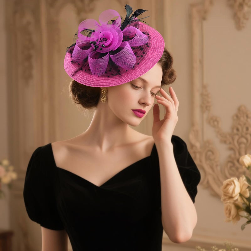 DRESHOW Fascinators Hat Flower Mesh Feathers Hat with a Headband and a Clip 7.9" Tea Party Headwear for Women - Image 2